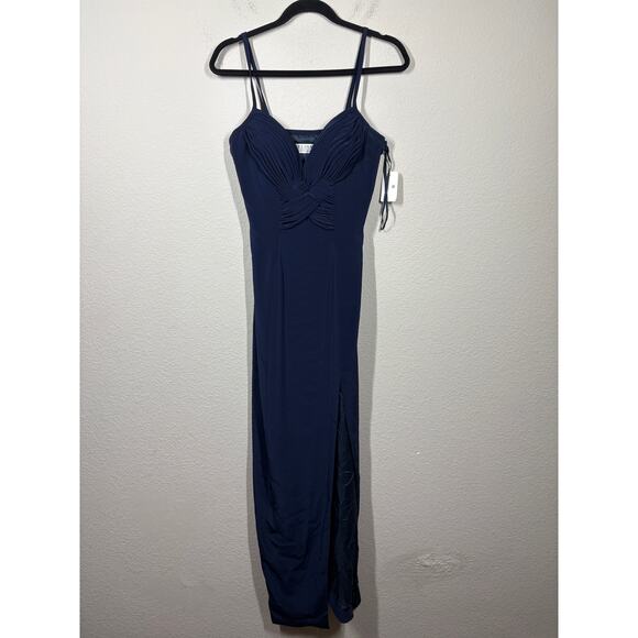 Niteline Della Roufogali 10 Pleated Crisscross Maxi Gown Navy Sweetheart - Picture 2 of 9